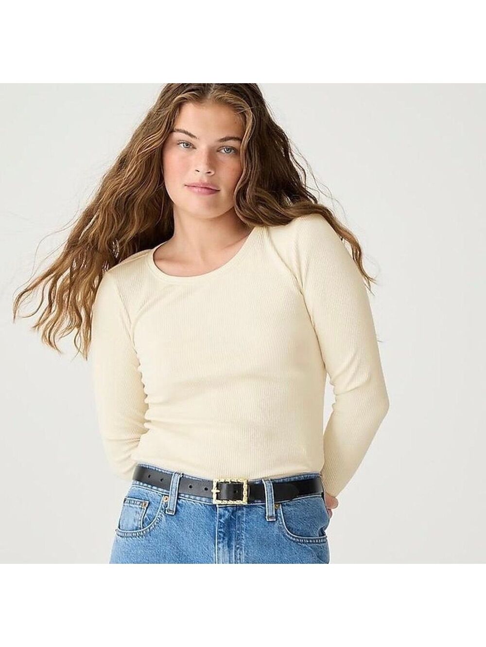 NWT J. Crew Cream Ribbed Long Sleeve Top Size M